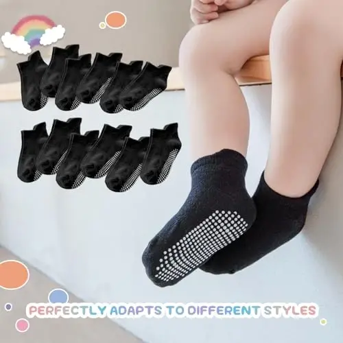 Aroveea Baby Toddler Socks Grip Non Slip Boys Girls Cotton 12 Pack for Kids Ankle Cute Socks 6M-7Years - 5