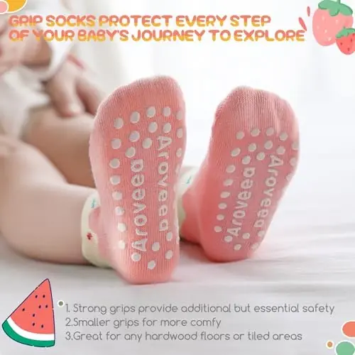 Aroveea Baby Toddler Socks Grip Non Slip Boys Girls Cotton 12 Pack for Kids Ankle Cute Socks 6M-7Years - 3