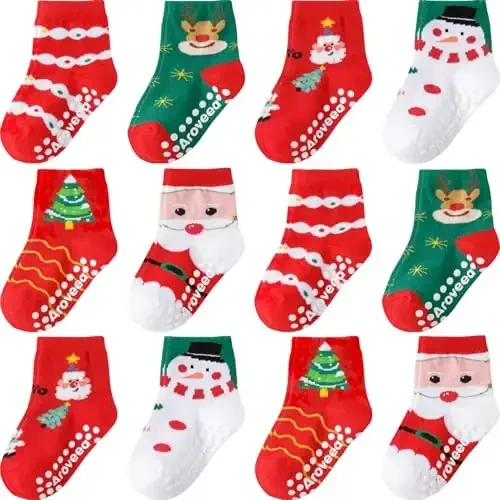 Aroveea Baby Toddler Socks Grip Non Slip Boys Girls Cotton 12 Pack for Kids Ankle Cute Socks 6M-7Years - AROVEEA