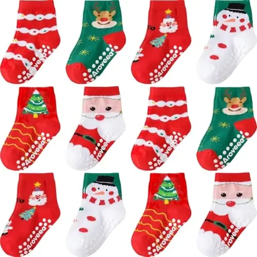 Aroveea Baby Toddler Socks Grip Non Slip Boys Girls Cotton 12 Pack for Kids Ankle Cute Socks 6M-7Years - 1