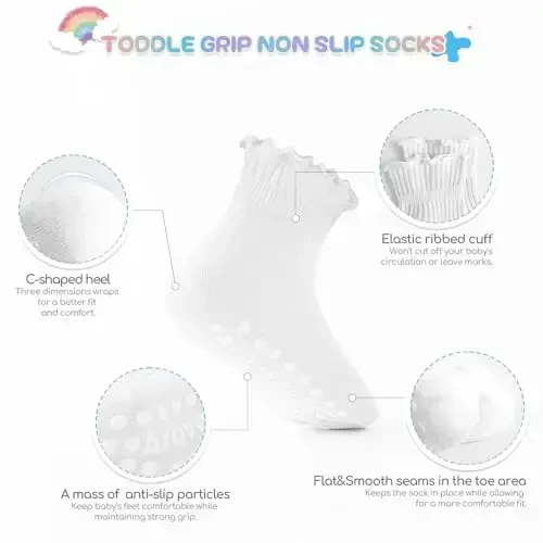 Aroveea Baby Toddler Socks Grip Non Slip Boys Girls Cotton 12 Pack for Kids Ankle Cute Socks 6M-7Years - AROVEEA (1)