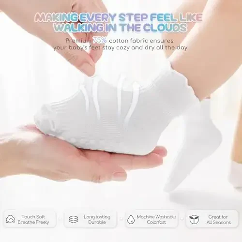 Aroveea Baby Toddler Socks Grip Non Slip Boys Girls Cotton 12 Pack for Kids Ankle Cute Socks 6M-7Years - 4