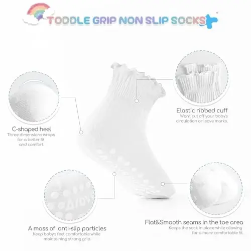 Aroveea Baby Toddler Socks Grip Non Slip Boys Girls Cotton 12 Pack for Kids Ankle Cute Socks 6M-7Years - 2