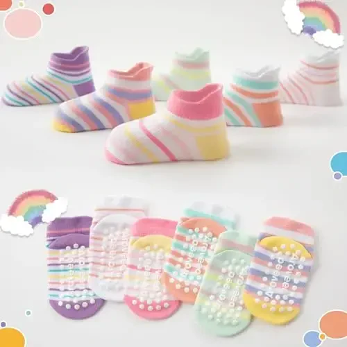 Aroveea Baby Toddler Socks Grip Non Slip Boys Girls Cotton 12 Pack for Kids Ankle Cute Socks 6M-7Years - 6