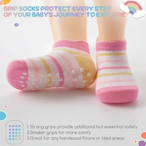 Aroveea Baby Toddler Socks Grip Non Slip Boys Girls Cotton 12 Pack for Kids Ankle Cute Socks 6M-7Years - 3