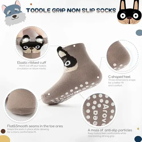 Aroveea Baby Toddler Socks Grip Non Slip Boys Girls Cotton 12 Pack for Kids Ankle Cute Socks 6M-7Years - 2