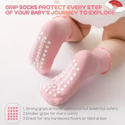 Aroveea Baby Toddler Socks Grip Non Slip Boys Girls Cotton 12 Pack for Kids Ankle Cute Socks 6M-7Years - 3