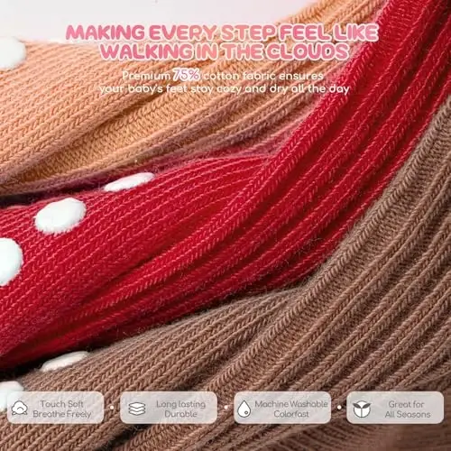 Aroveea Baby Toddler Socks Grip Non Slip Boys Girls Cotton 12 Pack for Kids Ankle Cute Socks 6M-7Years - 4