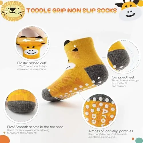 Aroveea Baby Toddler Socks Grip Non Slip Boys Girls Cotton 12 Pack for Kids Ankle Cute Socks 6M-7Years - 2