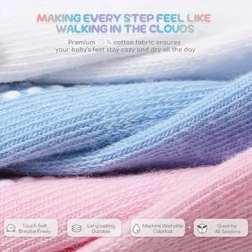 Aroveea Baby Toddler Socks Grip Non Slip Boys Girls Cotton 12 Pack for Kids Ankle Cute Socks 6M-7Years - 4