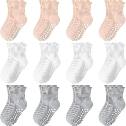 Aroveea Baby Toddler Socks Grip Non Slip Boys Girls Cotton 12 Pack for Kids Ankle Cute Socks 6M-7Years - 1