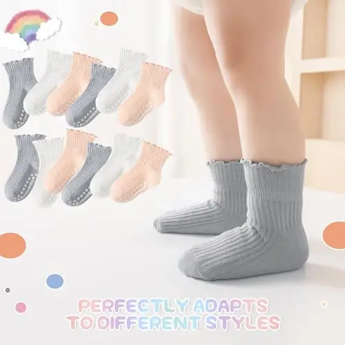 Aroveea Baby Toddler Socks Grip Non Slip Boys Girls Cotton 12 Pack for Kids Ankle Cute Socks 6M-7Years - 5