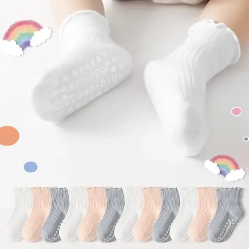 Aroveea Baby Toddler Socks Grip Non Slip Boys Girls Cotton 12 Pack for Kids Ankle Cute Socks 6M-7Years - 6