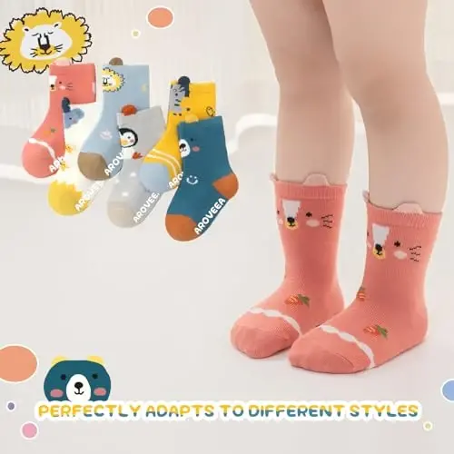 Aroveea Baby Toddler Socks Grip Non Slip Boys Girls Cotton 12 Pack for Kids Ankle Cute Socks 6M-7Years - 5
