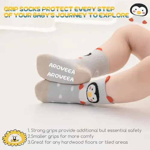 Aroveea Baby Toddler Socks Grip Non Slip Boys Girls Cotton 12 Pack for Kids Ankle Cute Socks 6M-7Years - 3