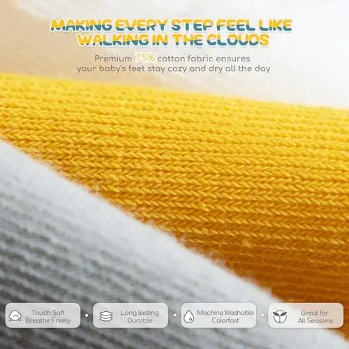 Aroveea Baby Toddler Socks Grip Non Slip Boys Girls Cotton 12 Pack for Kids Ankle Cute Socks 6M-7Years - 4