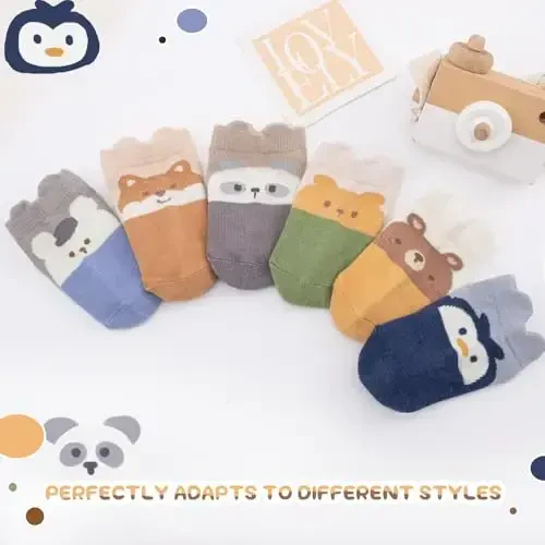 Aroveea Baby Toddler Socks Grip Non Slip Boys Girls Cotton 12 Pack for Kids Ankle Cute Socks 6M-7Years - 5