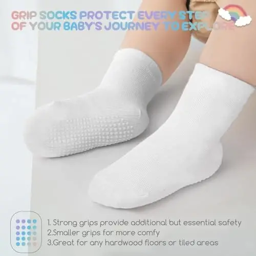 Aroveea Baby Toddler Socks Grip Non Slip Boys Girls Cotton 12 Pack for Kids Ankle Cute Socks 6M-7Years - 3