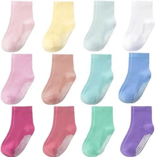 Aroveea Baby Toddler Socks Grip Non Slip Boys Girls Cotton 12 Pack for Kids Ankle Cute Socks 6M-7Years - 1