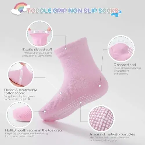 Aroveea Baby Toddler Socks Grip Non Slip Boys Girls Cotton 12 Pack for Kids Ankle Cute Socks 6M-7Years - 2