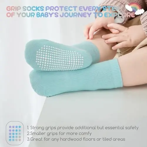 Aroveea Baby Toddler Socks Grip Non Slip Boys Girls Cotton 12 Pack for Kids Ankle Cute Socks 6M-7Years - 3