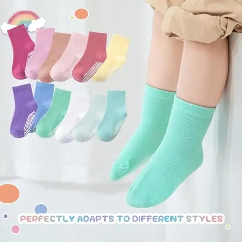 Aroveea Baby Toddler Socks Grip Non Slip Boys Girls Cotton 12 Pack for Kids Ankle Cute Socks 6M-7Years - 5