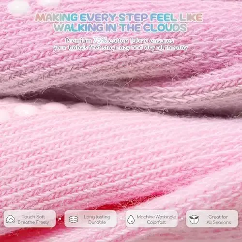 Aroveea Baby Toddler Socks Grip Non Slip Boys Girls Cotton 12 Pack for Kids Ankle Cute Socks 6M-7Years - 4