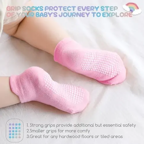 Aroveea Baby Toddler Socks Grip Non Slip Boys Girls Cotton 12 Pack for Kids Ankle Cute Socks 6M-7Years - 3