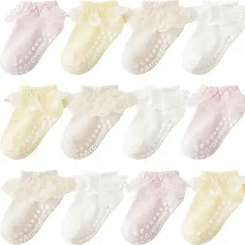 Aroveea Baby Toddler Socks Grip Non Slip Boys Girls Cotton 12 Pack for Kids Ankle Cute Socks 6M-7Years - AROVEEA