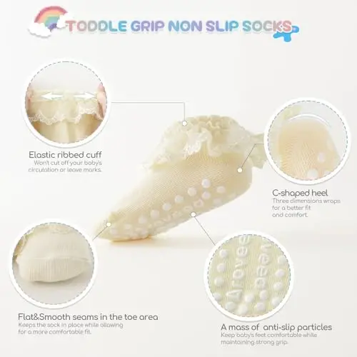 Aroveea Baby Toddler Socks Grip Non Slip Boys Girls Cotton 12 Pack for Kids Ankle Cute Socks 6M-7Years - 2