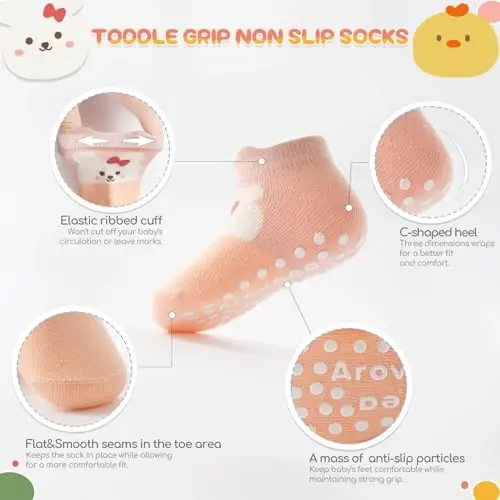 Aroveea Baby Toddler Socks Grip Non Slip Boys Girls Cotton 12 Pack for Kids Ankle Cute Socks 6M-7Years - 2