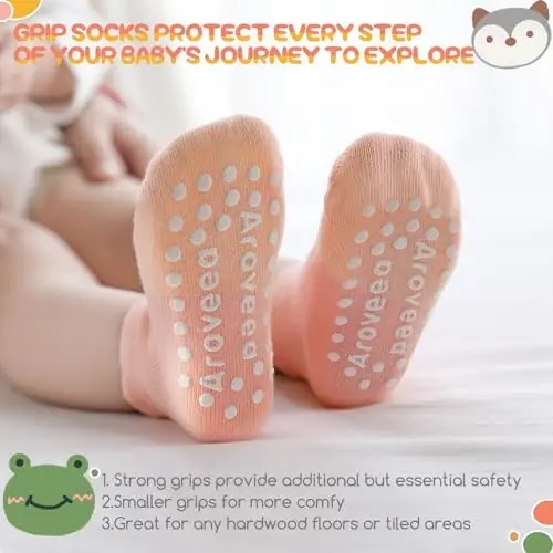 Aroveea Baby Toddler Socks Grip Non Slip Boys Girls Cotton 12 Pack for Kids Ankle Cute Socks 6M-7Years - 3