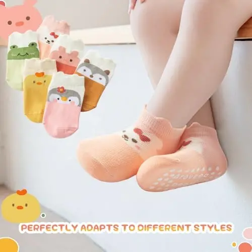 Aroveea Baby Toddler Socks Grip Non Slip Boys Girls Cotton 12 Pack for Kids Ankle Cute Socks 6M-7Years - 5