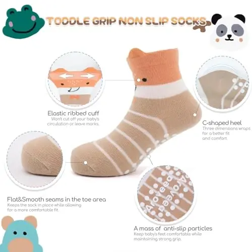 Aroveea Baby Toddler Socks Grip Non Slip Boys Girls Cotton 12 Pack for Kids Ankle Cute Socks 6M-7Years - 2