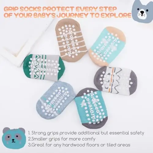 Aroveea Baby Toddler Socks Grip Non Slip Boys Girls Cotton 12 Pack for Kids Ankle Cute Socks 6M-7Years - 3