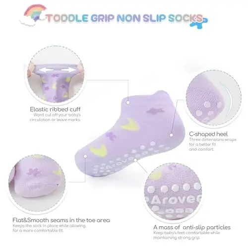 Aroveea Baby Toddler Socks Grip Non Slip Boys Girls Cotton 12 Pack for Kids Ankle Cute Socks 6M-7Years - 2