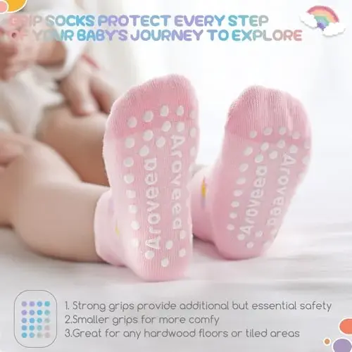 Aroveea Baby Toddler Socks Grip Non Slip Boys Girls Cotton 12 Pack for Kids Ankle Cute Socks 6M-7Years - 3