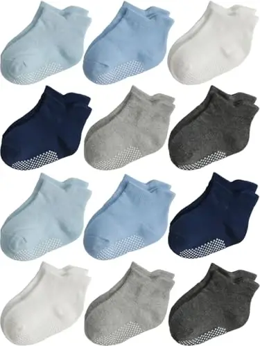 Aroveea Non Slip Grip Ankle Baby Socks 12 Pack for Toddler Boys and Girls Kids,Infant Cute Cotton Baby Socks - AROVEEA