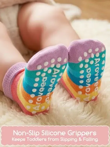 Aroveea Non Slip Grip Ankle Baby Socks 12 Pack for Toddler Boys and Girls Kids,Infant Cute Cotton Baby Socks - 3