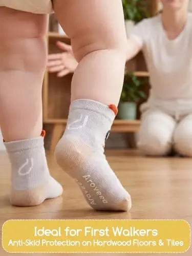 Aroveea Non Slip Grip Ankle Baby Socks 12 Pack for Toddler Boys and Girls Kids,Infant Cute Cotton Baby Socks - AROVEEA (1)