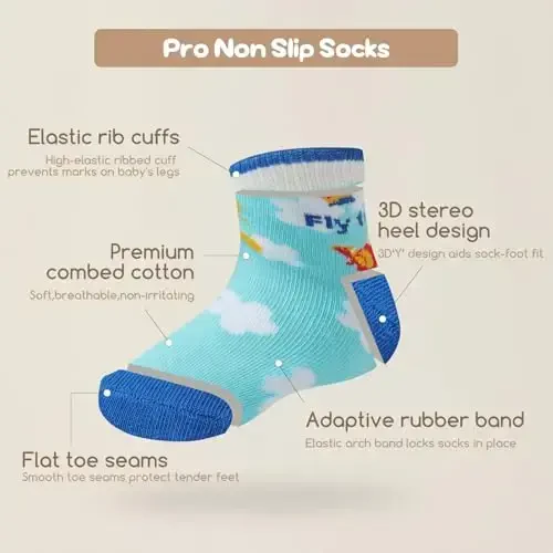 Aroveea Non Slip Grip Ankle Baby Socks 12 Pack for Toddler Boys and Girls Kids,Infant Cute Cotton Baby Socks - 3
