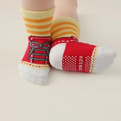 Aroveea Non Slip Grip Ankle Baby Socks 12 Pack for Toddler Boys and Girls Kids,Infant Cute Cotton Baby Socks - 5