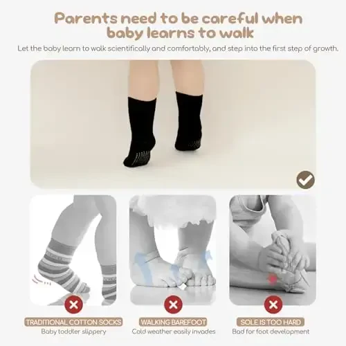 Aroveea Non Slip Grip Ankle Baby Socks 12 Pack for Toddler Boys and Girls Kids,Infant Cute Cotton Baby Socks - 5