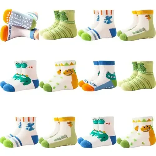 Aroveea Non Slip Grip Ankle Baby Socks 12 Pack for Toddler Boys and Girls Kids,Infant Cute Cotton Baby Socks - AROVEEA