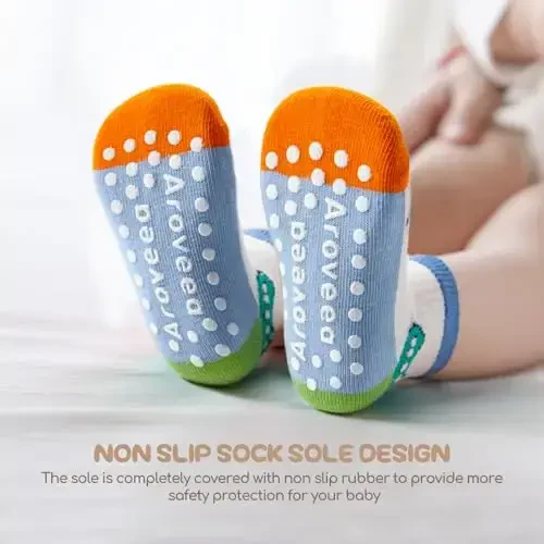 Aroveea Non Slip Grip Ankle Baby Socks 12 Pack for Toddler Boys and Girls Kids,Infant Cute Cotton Baby Socks - AROVEEA (1)