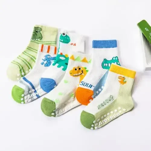 Aroveea Non Slip Grip Ankle Baby Socks 12 Pack for Toddler Boys and Girls Kids,Infant Cute Cotton Baby Socks - 6