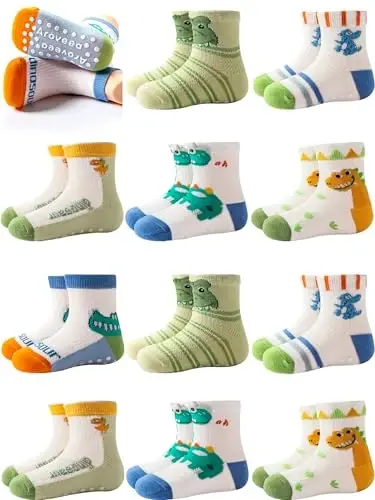 Aroveea Non Slip Grip Ankle Baby Socks 12 Pack for Toddler Boys and Girls Kids,Infant Cute Cotton Baby Socks 