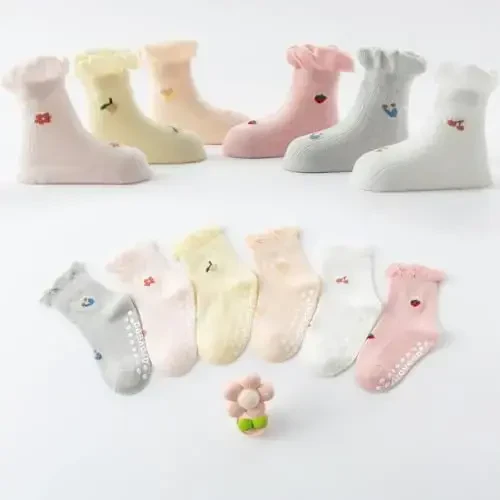 Aroveea Non Slip Grip Ankle Baby Socks 12 Pack for Toddler Boys and Girls Kids,Infant Cute Cotton Baby Socks - 6