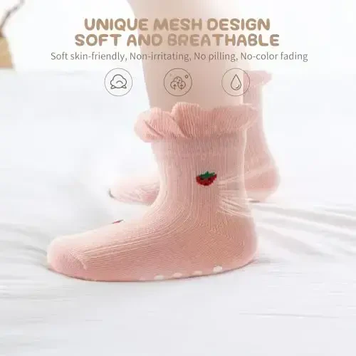 Aroveea Non Slip Grip Ankle Baby Socks 12 Pack for Toddler Boys and Girls Kids,Infant Cute Cotton Baby Socks - AROVEEA (1)
