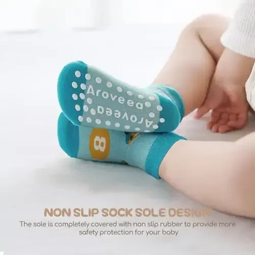 Aroveea Non Slip Grip Ankle Baby Socks 12 Pack for Toddler Boys and Girls Kids,Infant Cute Cotton Baby Socks - 3